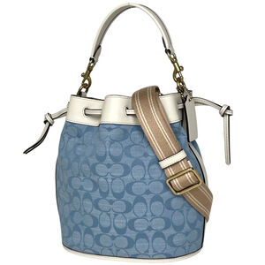 Coach Signature Handbag, 2-Way Shoulder Bag/Drawstring Canvas, Blue/White, C4...